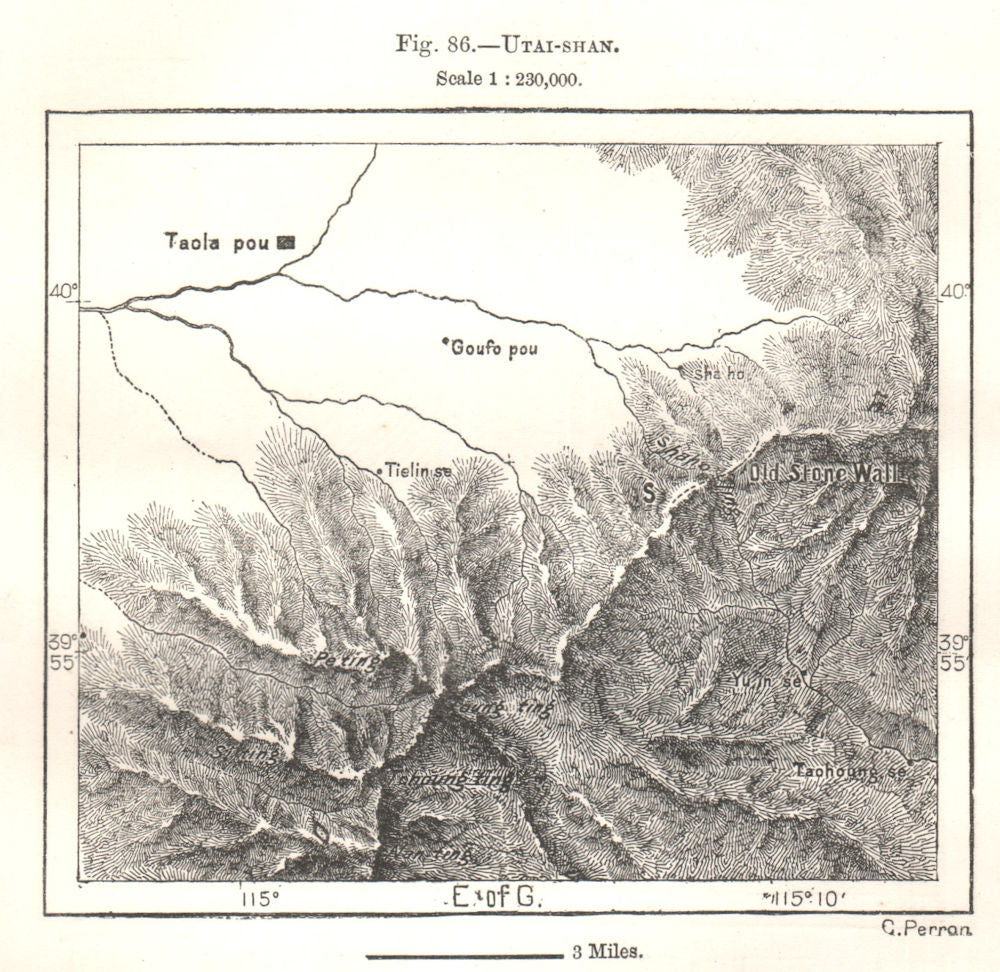 Mount Wutai. Wutaishan. Qingliang. Qingshui Shanxi China. Sketch map 1885